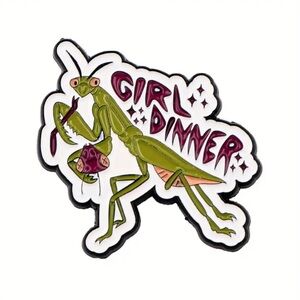 Green Praying Mantis Girl Dinner Feminist Enamel Pin